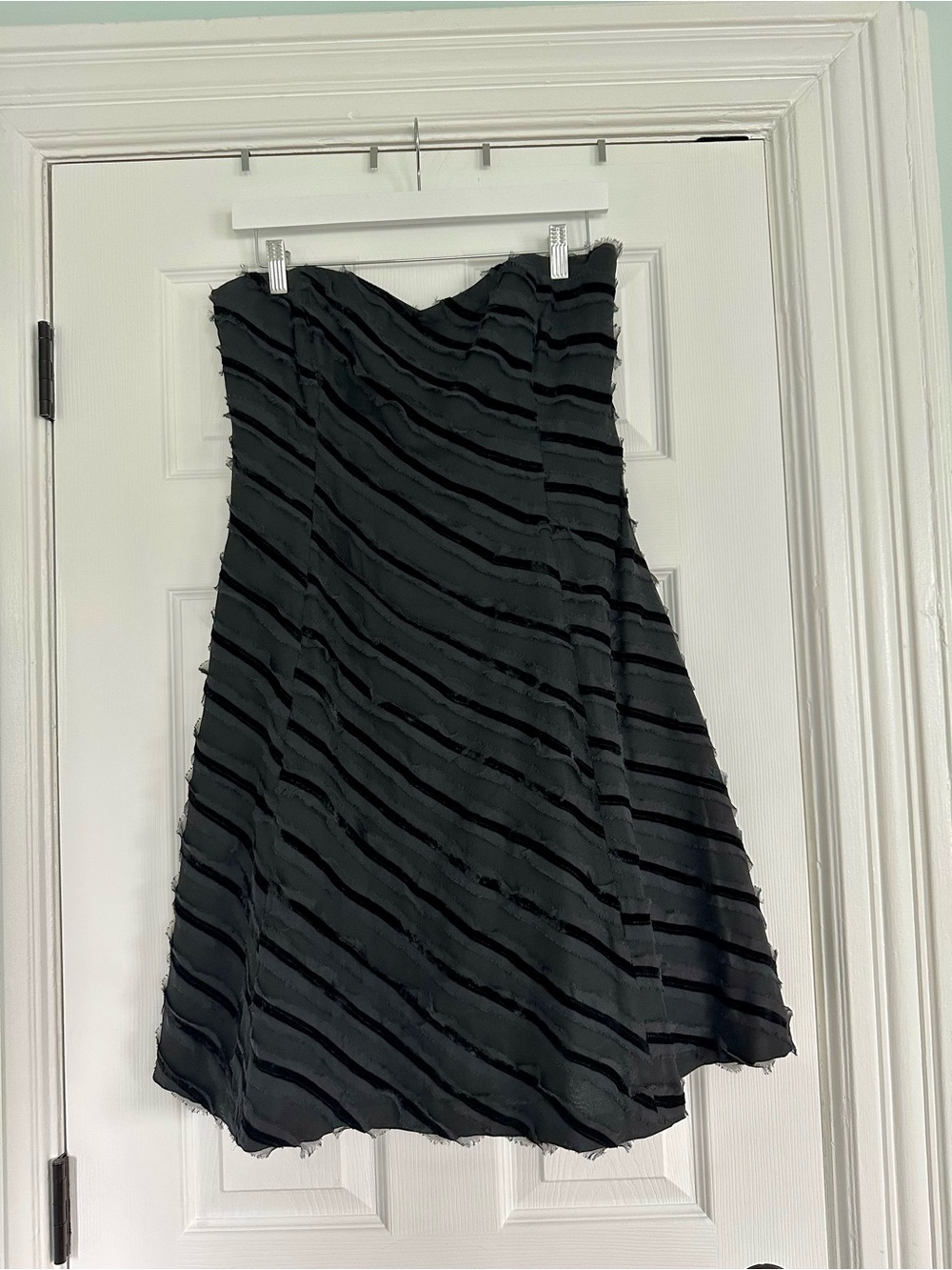 Vintage Shoshanna Strapless Black A-Line Dress with Diagonal Textured Stripes